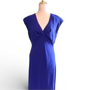 JONES WEAR Dress Women Size 14 Blue Cap Sleeve V Neck vintage Midi dress